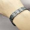 Stainless Steel Solid Bracelet, Greek Key Design, Polished, Black Rhodium Finish, 03.114.0218.7.09