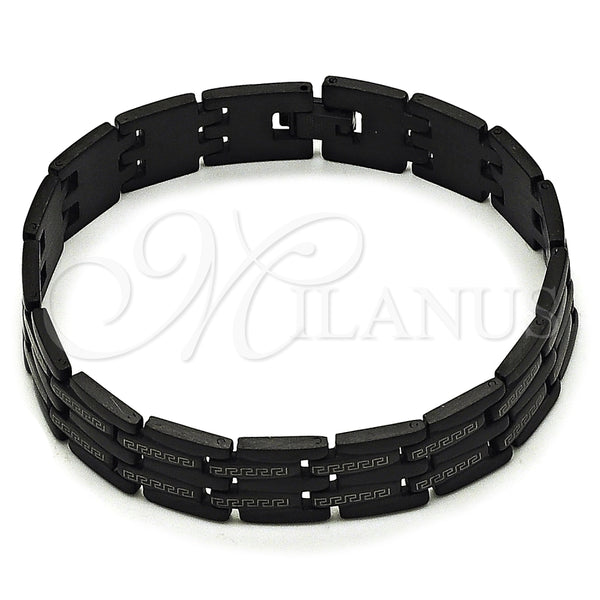 Stainless Steel Solid Bracelet, Greek Key Design, Polished, Black Rhodium Finish, 03.114.0218.7.09