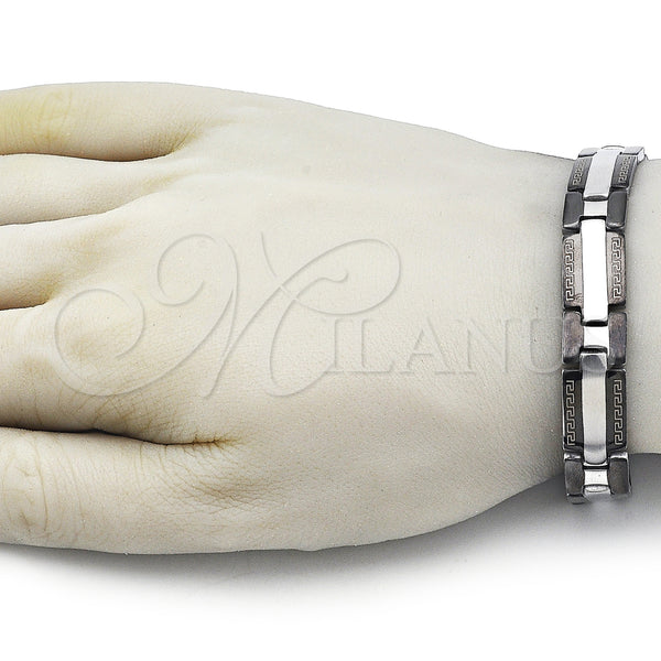 Stainless Steel Bracelet — Solid Bracelet Greek Key Design Polished Two Tone — alternate product view — SKU 162054 | Acero Inoxidable brazalete — sólido Bracelet Greek Key diseño pulido Two Tone — SKU 162054
