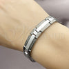 Stainless Steel Solid Bracelet, Greek Key Design, Polished, Two Tone, 03.114.0372.4.08 (12 MM Thickness, 8 Inches Length)