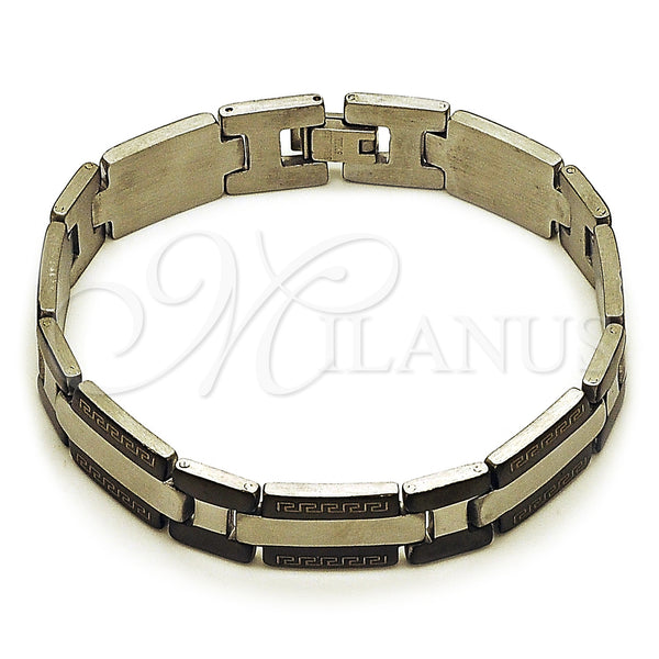 Stainless Steel Bracelet — Solid Bracelet Greek Key Design Polished Two Tone — main product view — SKU 162054 | Acero Inoxidable brazalete — sólido Bracelet Greek Key diseño pulido Two Tone — SKU 162054