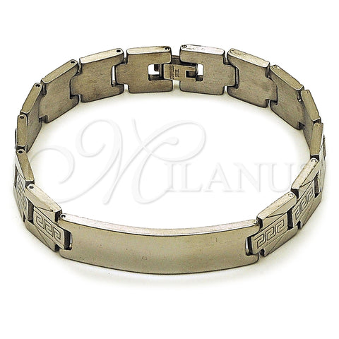 Stainless Steel Solid Bracelet, Greek Key Design, Polished, Steel Finish, 03.114.0338.2.08