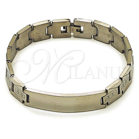 Stainless Steel Solid Bracelet, Greek Key Design, Polished, Steel Finish, 03.114.0338.2.08 (13 MM Thickness, 8 Inches Length)