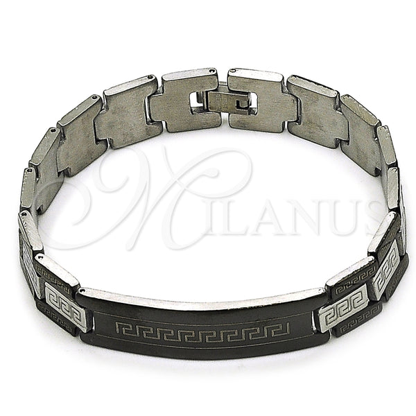 Stainless Steel Solid Bracelet, Greek Key Design, Polished, Two Tone, 03.114.0338.3.08