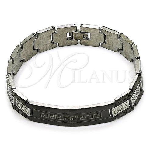 Stainless Steel Solid Bracelet, Greek Key Design, Polished, Two Tone, 03.114.0338.3.08