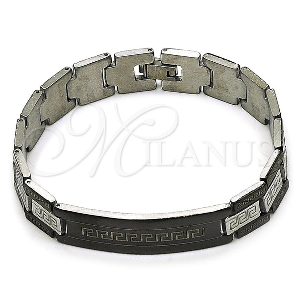 Stainless Steel Bracelet — Solid Bracelet Greek Key Design Polished Two Tone — main product view — SKU 162056 | Acero Inoxidable brazalete — sólido Bracelet Greek Key diseño pulido Two Tone — SKU 162056