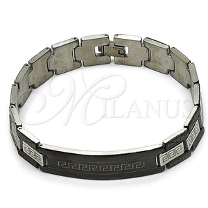 Stainless Steel Bracelet — Solid Bracelet Greek Key Design Polished Two Tone — main product view — SKU 162056 | Acero Inoxidable brazalete — sólido Bracelet Greek Key diseño pulido Two Tone — SKU 162056
