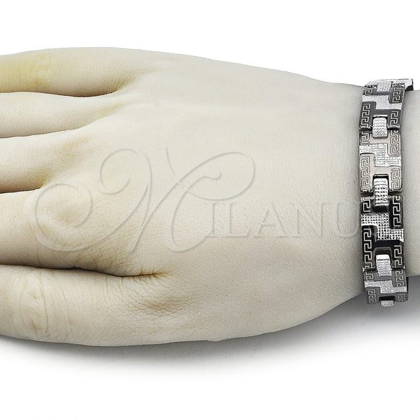 Stainless Steel Bracelet — Solid Bracelet Greek Key Design Polished Two Tone — alternate product view — SKU 162066 | Acero Inoxidable brazalete — sólido Bracelet Greek Key diseño pulido Two Tone — SKU 162066