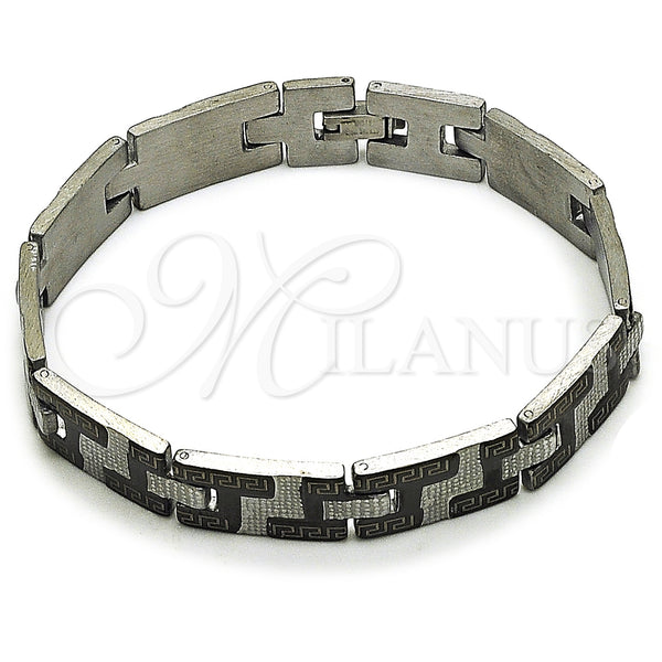Stainless Steel Solid Bracelet, Greek Key Design, Polished, Two Tone, 5.247.010.4.09 (12 MM Thickness, 9 Inches Length)