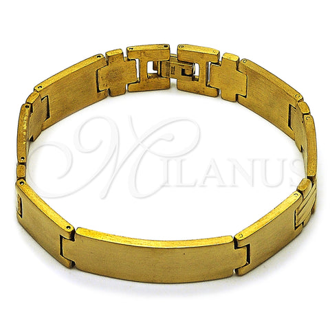 Stainless Steel Solid Bracelet, Cross Design, Polished, Golden Finish, 03.114.0385.4.08 (Thickness, 9 Inches Length)