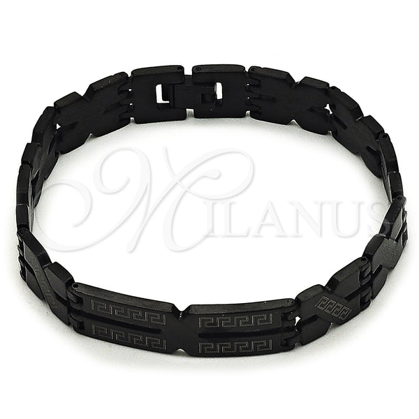 Stainless Steel Solid Bracelet, Greek Key Design, Polished, Two Tone, 03.114.0283.4.08 (12 MM Thickness, 8 Inches Length)