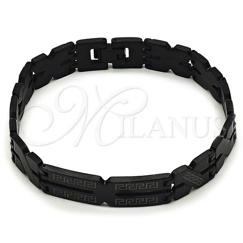 Stainless Steel Solid Bracelet, Greek Key Design, Polished, Two Tone, 03.114.0283.4.08 (12 MM Thickness, 8 Inches Length)