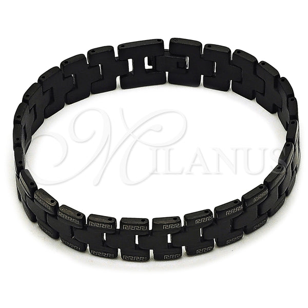Stainless Steel Solid Bracelet, Greek Key Design, Polished, Black Rhodium Finish, 03.114.0307.2.08