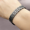 Stainless Steel Solid Bracelet, Greek Key Design, Polished, Black Rhodium Finish, 03.114.0307.2.08 (Thickness, 8 Inches Length)