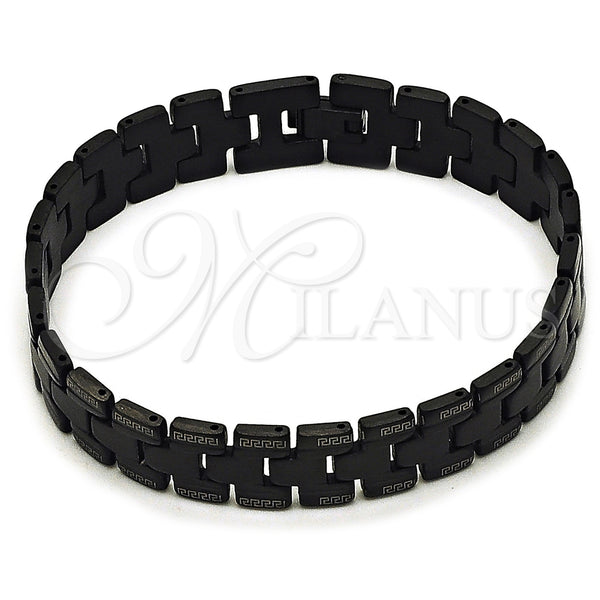 Stainless Steel Bracelet — Solid Bracelet Greek Key Design Polished Black 03. — main product view — SKU 162075 | Acero Inoxidable brazalete — sólido Bracelet Greek Key diseño pulido negro 03. — SKU 162075