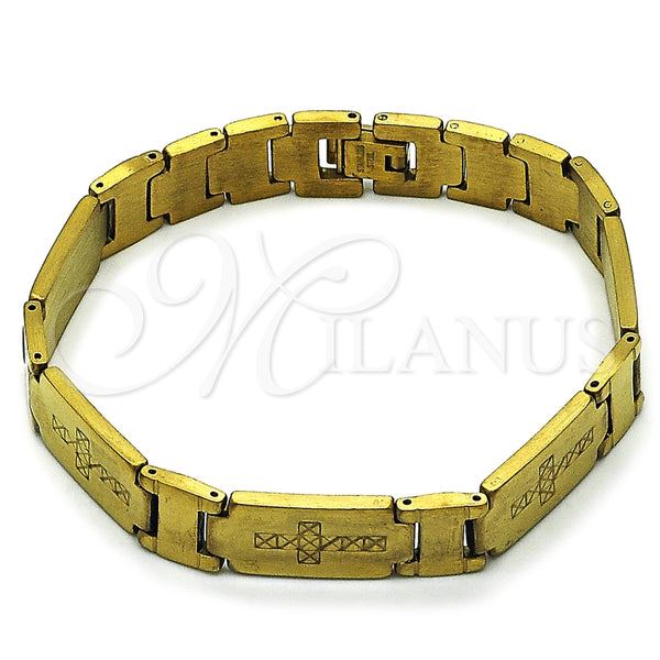 Stainless Steel Solid Bracelet, Cross Design, Polished, Golden Finish, 5.246.010.2.09