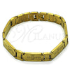 Stainless Steel Solid Bracelet, Cross Design, Polished, Golden Finish, 5.246.010.2.09 (13 MM Thickness, 9 Inches Length)