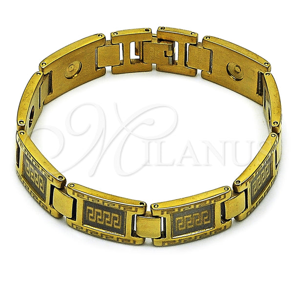 Stainless Steel Solid Bracelet, Greek Key Design, Polished, Golden Finish, 03.114.0418.08