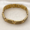 Stainless Steel Solid Bracelet, Greek Key Design, Polished, Golden Finish, 03.114.0418.08 (Thickness, 8 Inches Length)