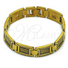 Stainless Steel Solid Bracelet, Greek Key Design, Polished, Golden Finish, 03.114.0418.08 (Thickness, 8 Inches Length)