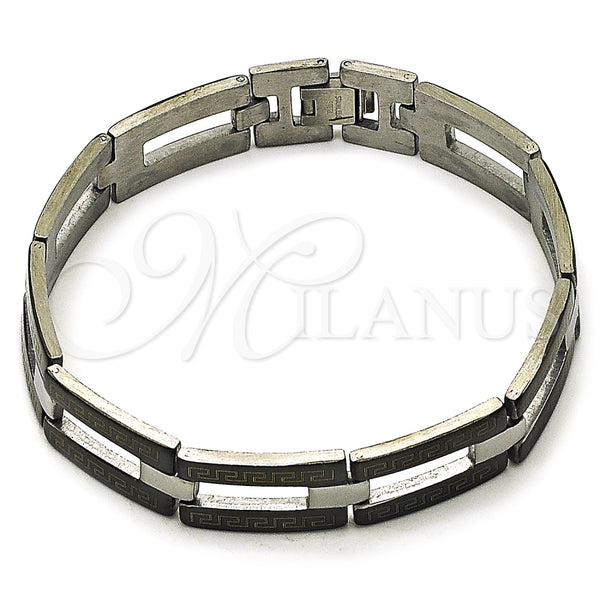 Stainless Steel Solid Bracelet, Greek Key Design, Polished, Two Tone, 03.114.0216.2.09
