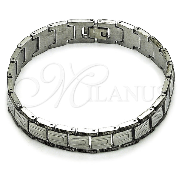 Stainless Steel Solid Bracelet, Greek Key Design, Polished, Two Tone, 03.114.0275.5.08