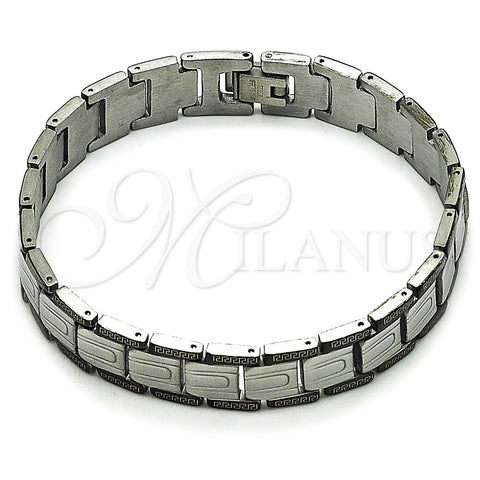 Stainless Steel Solid Bracelet, Greek Key Design, Polished, Two Tone, 03.114.0275.5.08