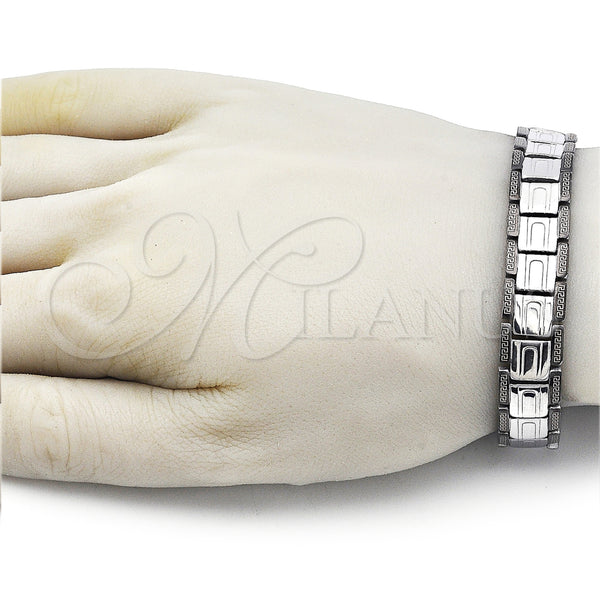 Stainless Steel Bracelet — Solid Bracelet Greek Key Design Polished Two Tone — alternate product view — SKU 162091 | Acero Inoxidable brazalete — sólido Bracelet Greek Key diseño pulido Two Tone — SKU 162091