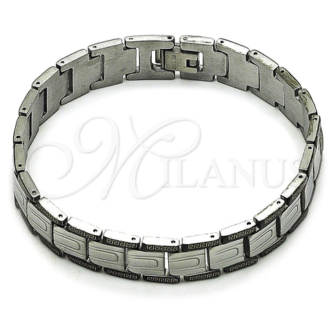 Stainless Steel Solid Bracelet, Greek Key Design, Polished, Two Tone, 03.114.0275.5.08 (13 MM Thickness, 8 Inches Length)