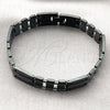 Stainless Steel Solid Bracelet, Greek Key Design, Polished, Black Rhodium Finish, 03.114.0311.3.09