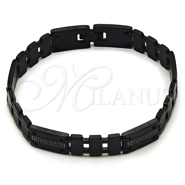Stainless Steel Solid Bracelet, Greek Key Design, Polished, Black Rhodium Finish, 03.114.0311.3.09