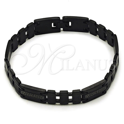 Stainless Steel Solid Bracelet, Greek Key Design, Polished, Black Rhodium Finish, 03.114.0311.3.09