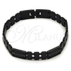 Stainless Steel Solid Bracelet, Greek Key Design, Polished, Black Rhodium Finish, 03.114.0311.3.09