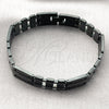 Stainless Steel Solid Bracelet, Greek Key Design, Polished, Black Rhodium Finish, 03.114.0311.3.09 (12 MM Thickness, 9 Inches Length)
