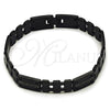 Stainless Steel Solid Bracelet, Greek Key Design, Polished, Black Rhodium Finish, 03.114.0311.3.09 (12 MM Thickness, 9 Inches Length)