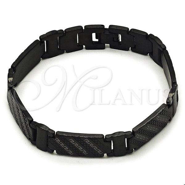 Stainless Steel Solid Bracelet, Greek Key Design, Polished, Black Rhodium Finish, 03.114.0330.4.08