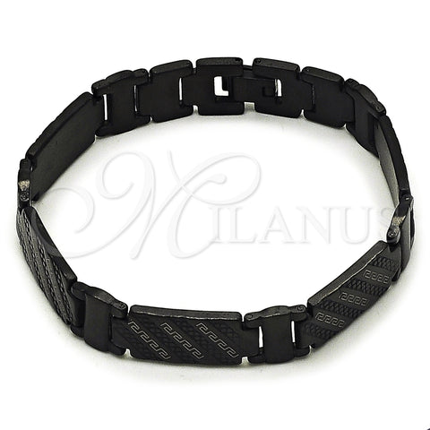 Stainless Steel Solid Bracelet, Greek Key Design, Polished, Black Rhodium Finish, 03.114.0330.4.08