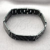 Stainless Steel Solid Bracelet, Greek Key Design, Polished, Black Rhodium Finish, 03.114.0330.4.08 (13 MM Thickness, 8 Inches Length)