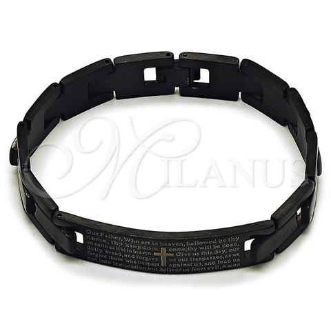 Stainless Steel ID Bracelet, Cross Design, Polished, Black Rhodium Finish, 03.114.0288.1.09