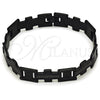 Stainless Steel Solid Bracelet, Greek Key and Cross Design, Polished, Black Rhodium Finish, 03.114.0419.09 (13 MM Thickness, 9 Inches Length)