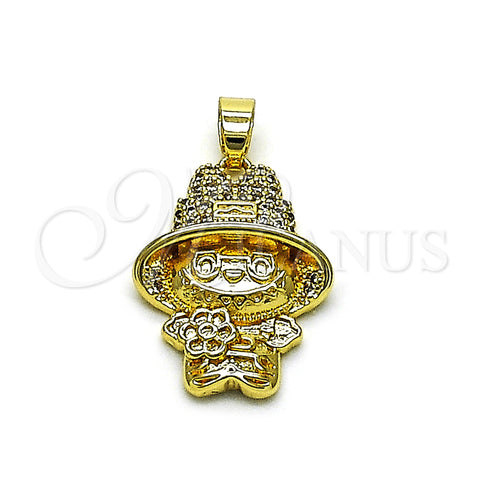 Oro Laminado Fancy Pendant, Gold Filled Style Little Girl and Flower Design, with White Cubic Zirconia, Polished, Golden Finish, 05.283.0002