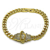 Oro Laminado Fancy Bracelet, Gold Filled Style Little Girl and Miami Cuban Design, with White and Black Cubic Zirconia, Polished, Golden Finish, 03.283.0508.07 (Thickness, 8 Inches Length)