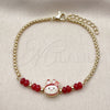 Oro Laminado Fancy Bracelet, Gold Filled Style with Garnet Crystal, Red Enamel Finish, Golden Finish, 03.213.0391.07