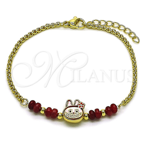 Oro Laminado Fancy Bracelet, Gold Filled Style with Garnet Crystal, Red Enamel Finish, Golden Finish, 03.213.0391.07 (02 MM Thickness, 7 Inches Length)