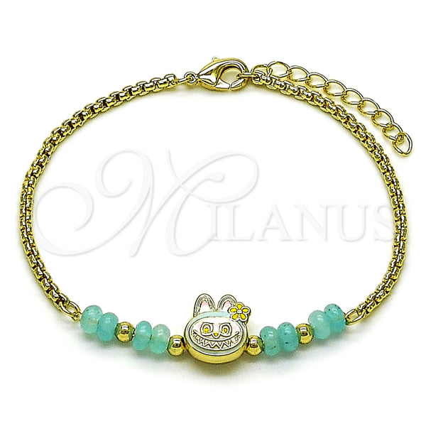 Oro Laminado Fancy Bracelet, Gold Filled Style with Turquoise Crystal, Turquoise Enamel Finish, Golden Finish, 03.213.0391.1.07