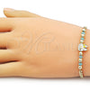Oro Laminado Fancy Bracelet, Gold Filled Style Little Girl and Miami Cuban Design, with Turquoise Crystal, Turquoise Enamel Finish, Golden Finish, 03.213.0392.07