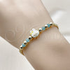 Oro Laminado Fancy Bracelet, Gold Filled Style Little Girl and Miami Cuban Design, with Turquoise Crystal, Turquoise Enamel Finish, Golden Finish, 03.213.0392.07