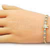 Oro Laminado Fancy Bracelet, Gold Filled Style Little Girl and Miami Cuban Design, with Turquoise Crystal, Turquoise Enamel Finish, Golden Finish, 03.213.0392.07 (04 MM Thickness, 7 Inches Length)