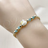 Oro Laminado Fancy Bracelet, Gold Filled Style Little Girl and Miami Cuban Design, with Turquoise Crystal, Turquoise Enamel Finish, Golden Finish, 03.213.0392.07 (04 MM Thickness, 7 Inches Length)