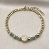 Oro Laminado Fancy Bracelet, Gold Filled Style Little Girl and Miami Cuban Design, with Turquoise Crystal, Turquoise Enamel Finish, Golden Finish, 03.213.0392.07 (04 MM Thickness, 7 Inches Length)